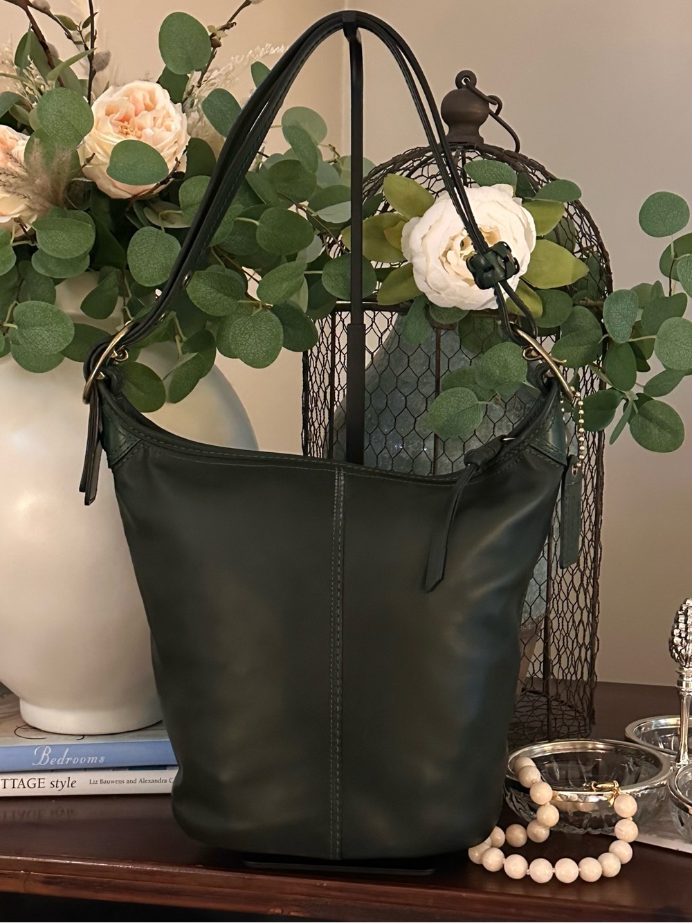 Vintage 2007 Coach Bleecker Tattersall Duffle Bucket Bag | Bottle Green - Picture 2 of 16